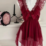 Plus Size Lace Bow Ice Silk Nightdress