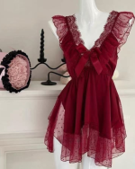 Plus Size Lace Bow Ice Silk Nightdress