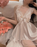 Plus Size Lace Bow Ice Silk Nightdress - Image 2