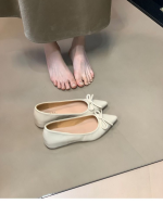 Nude Bow Mary Jane Flats – Pointed Toe Hidden Wedge Soft Leather Women’s Shoes - Image 4
