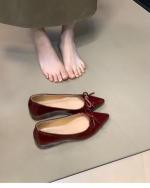 Nude Bow Mary Jane Flats – Pointed Toe Hidden Wedge Soft Leather Women’s Shoes - Image 6
