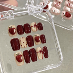 Handmade Christmas Apple Press-On Nails – Short High-End Nail Art Series - Image 2