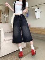 Women’s Black Vintage High-Waist Washed Denim Culotte Shorts – Loose Wide-Leg Fit - Image 3