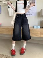 Women’s Black Vintage High-Waist Washed Denim Culotte Shorts – Loose Wide-Leg Fit - Image 2