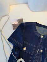 Women’s Vintage Chic Denim Short Sleeve Jacket – Round Neck Cropped Top - Image 4