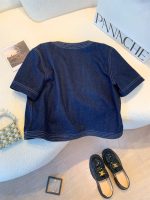 Women’s Vintage Chic Denim Short Sleeve Jacket – Round Neck Cropped Top - Image 2