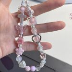 Sakura Metal Heart Phone Case Universal CCD Camera Strap Short Cord Chain Pendant Gentle - Image 2