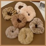 Latte Color Plush Hair Tie for Women - High Ponytail Rubber Band new Trend - Image 2