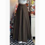 Vintage Coffee High-Waisted A-Line Skirt | Hepburn Style  Draped Suit Skirt - Image 5