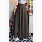 Vintage Coffee High-Waisted A-Line Skirt | Hepburn Style  Draped Suit Skirt - Image 4