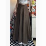 Vintage Coffee High-Waisted A-Line Skirt | Hepburn Style  Draped Suit Skirt - Image 3