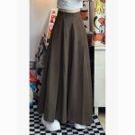 Vintage Coffee High-Waisted A-Line Skirt | Hepburn Style  Draped Suit Skirt - Image 2