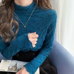 Plus Size Soft Turtleneck Solid Color Stretchy Fitted T-Shirt for Women |  Slim Fit Ribbed Long Sleeve Top - Image 6