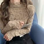 Plus Size Soft Turtleneck Solid Color Stretchy Fitted T-Shirt for Women |  Slim Fit Ribbed Long Sleeve Top - Image 2