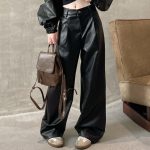Loose Fit High Waist PU Leather Pants for Women | Vintage Straight-Leg Casual Trousers - Image 4