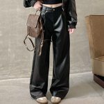 Loose Fit High Waist PU Leather Pants for Women | Vintage Straight-Leg Casual Trousers - Image 2