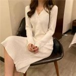 Slim-Fit Knit Sweater Dress for Women | Over-the-Knee Waist-Cinching Bodycon Dress for Layering - Image 3