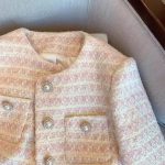 Women's Soft Romantic Powder Pink Pearl Button Tweed Jacket -  Round Neck Long Sleeve Knit Blazer - Image 5