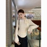 White Lace Bow Long-Sleeve T-Shirt Women - Chic Short Elegant Fall Top - Image 3