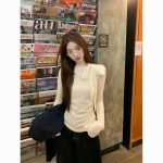 White Lace Bow Long-Sleeve T-Shirt Women - Chic Short Elegant Fall Top - Image 2