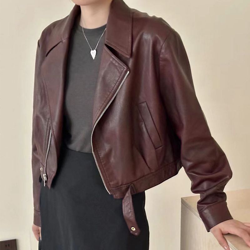 WhatsAppImage2024-12-23at1.30.16PM European Style Lapel Short PU Leather Jacket for Women - Petite Fit, Street Style - Image 1