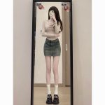 Vintage Denim High-Waisted A-Line Skirt for Women – Petite Bodycon - Image 6