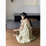 Sweet Backless Flutter Sleeve Bow Tie Dress – Summer Slimming A-Line Long Dress for Vacation