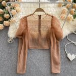 Transparent Mesh Top with Rhinestones – Sweet & Stylish Outfit - Image 2