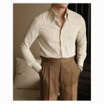 Men’s Casual Striped Long Sleeve Shirt -  Wrinkle-Resistant Slim Fit with Pointed Collar, Versatile Gentleman Shirt - Image 7