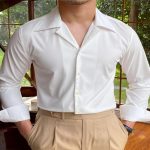 Mr. Deer Men's Wrinkle-Resistant Cuban Collar Shirt - Houndstooth and Jacquard Check Pattern - British Casual Fashion Shirt - Image 6