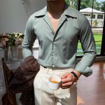 Mr. Deer Men's Wrinkle-Resistant Cuban Collar Shirt - Houndstooth and Jacquard Check Pattern - British Casual Fashion Shirt - Image 2