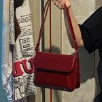 Vintage Red Patent Leather Small Square Bag, Fashionable Handbag and Shoulder Crossbody Bag