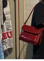 Vintage Red Patent Leather Small Square Bag, Fashionable Handbag and Shoulder Crossbody Bag - Image 2