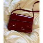 Vintage Red Patent Leather Small Square Bag, Fashionable Handbag and Shoulder Crossbody Bag - Image 6