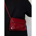Vintage Red Patent Leather Small Square Bag, Fashionable Handbag and Shoulder Crossbody Bag - Image 3