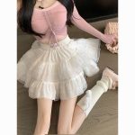 Lace Cake Skirt - High Waist White Tulle Ballet Style Puffy Skirt - Image 3