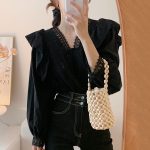 Chic Lace French Ruffle Puff Sleeve Long Sleeve Shirt for Women, V-neck - Image 3