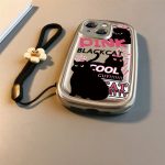 Pink Text Black Cat Cartoon Phone Case for Apple Phones - Image 5
