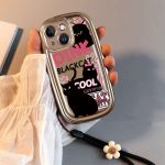 Pink Text Black Cat Cartoon Phone Case for Apple Phones - Image 3