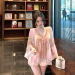 French Sequin V-Neck Chiffon Blouse – Elegant Loose Long Sleeve Statement Shirt for Women - Image 10