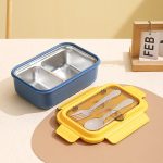 Nordic Style Microwaveable Lunch Box – PP Outer Shell with 304 Stainless Steel Compartment, Fork & Spoon Included – Portable and Leak-Proof Food Container - Image 3