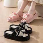 Lace Bow Linen Slippers for Women – Super Soft Sweat Absorbing Non Slip Indoor Outdoor Slides - Image 3