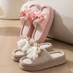 Lace Bow Linen Slippers for Women – Super Soft Sweat Absorbing Non Slip Indoor Outdoor Slides - Image 2
