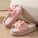 Lace Bow Linen Slippers for Women – Super Soft Sweat Absorbing Non Slip Indoor Outdoor Slides - Image 4