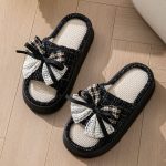 Lace Bow Linen Slippers for Women – Super Soft Sweat Absorbing Non Slip Indoor Outdoor Slides - Image 5