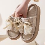 Lace Bow Linen Slippers for Women – Super Soft Sweat Absorbing Non Slip Indoor Outdoor Slides - Image 6