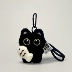 Cute Black Cat Plush Keychain – Big Eyes, Fish Hugging Cat Bag Charm, Creative Couple Keyring - Image 7