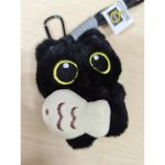 Cute Black Cat Plush Keychain – Big Eyes, Fish Hugging Cat Bag Charm, Creative Couple Keyring - Image 5
