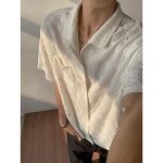 Men's Vintage Cuban Collar Polo Shirt – Loose Fit Hollow-Out Short Sleeve Top - Image 4