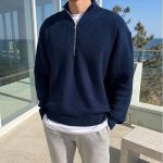 Men’s Stand Collar Half-Zip Knit Sweater – American Street Style - Image 2